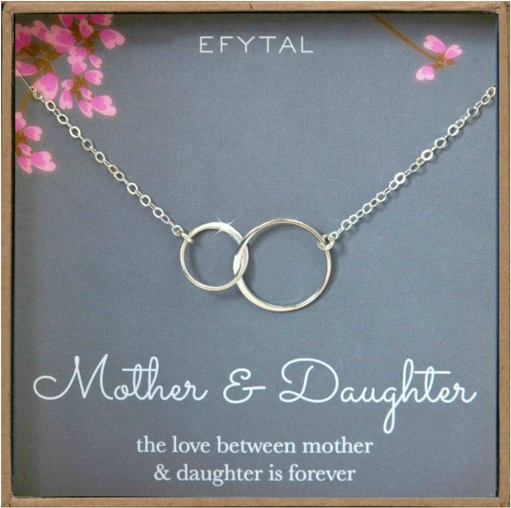 EFYTAL Mother Daughter Necklace - Sterling Silver Two Interlocking Infinity Double Circles, Mothe... | Amazon (US)