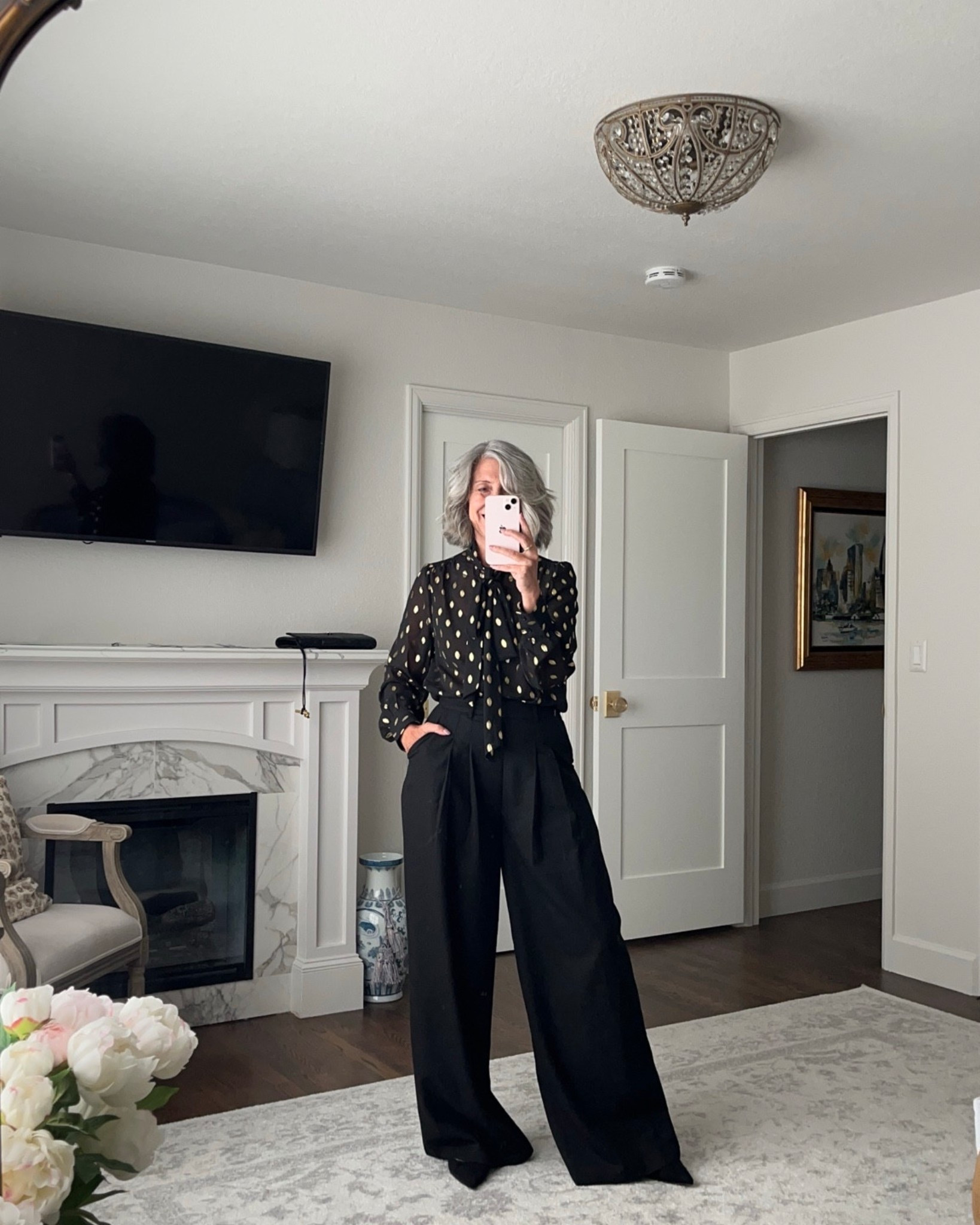 Here’s an outfit that’s that's professional but still shows off their personality. The solution is finding a balance between classic and bold. This playful yet chic outfit, featuring a polka-dot blouse and classic black wide-leg trousers, is a fantastic option. The gold polka dots are a powerful combination, giving it a hint of boldness while remaining effortlessly chic.

This outfit is perfect for a business dinner or a networking event. It’s an outfit that says you’re a dealmaker—you’re confident, you're personable, and you're ready to win. 

Use Code: emptyneststyle_12 for 12% off

I am typically a medium, and I find that these pieces all fit true to size.

Ready to feel confident and poised? Shop the look by tapping the links below.

     

polka dot blouse, black wide-leg pants, business casual, modern workwear 

 

#LTKSeasonal #LTKOver40 #LTKWorkwear