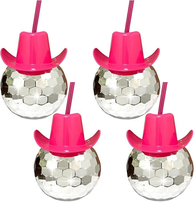 ZHURUININ Disco Ball Pink Cowgirl Hat Cups with Straws Cowboy Western Party Supplies, Single Girl... | Amazon (US)