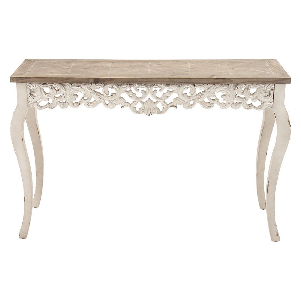 Wood Parisian Design Floral Ornate Detailing Console Table White - Olivia & May | Target