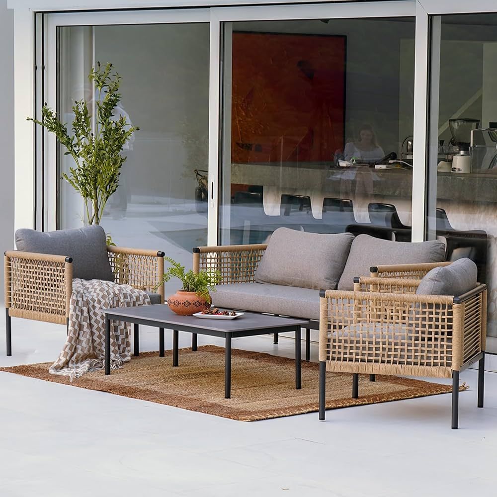 Grand patio Outdoor 4-Piece Conversation Set All-Weather Aluminum Furniture Set Open-Weave Resin ... | Amazon (US)