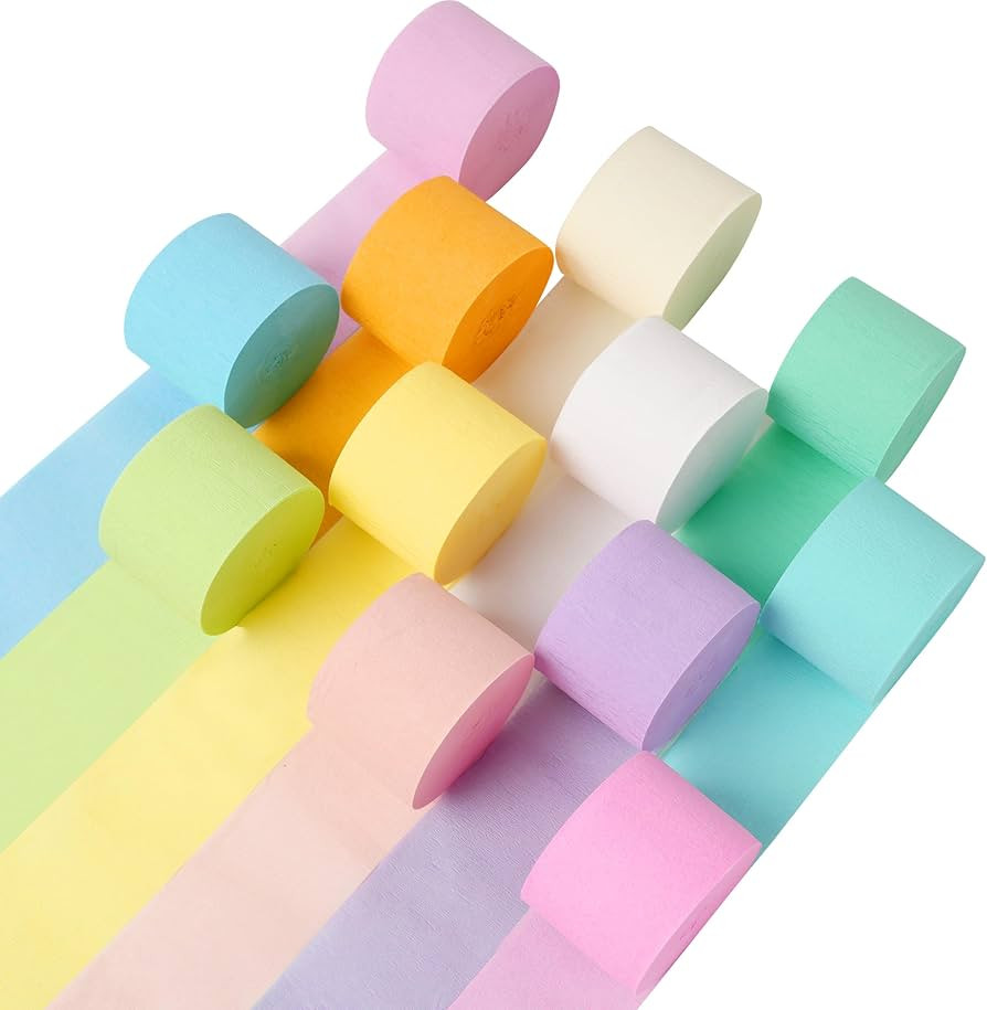 12 Rolls Crepe Paper Streamers, 12 Colors Pastel Streamers Party Decorations for Birthday Party, ... | Amazon (US)