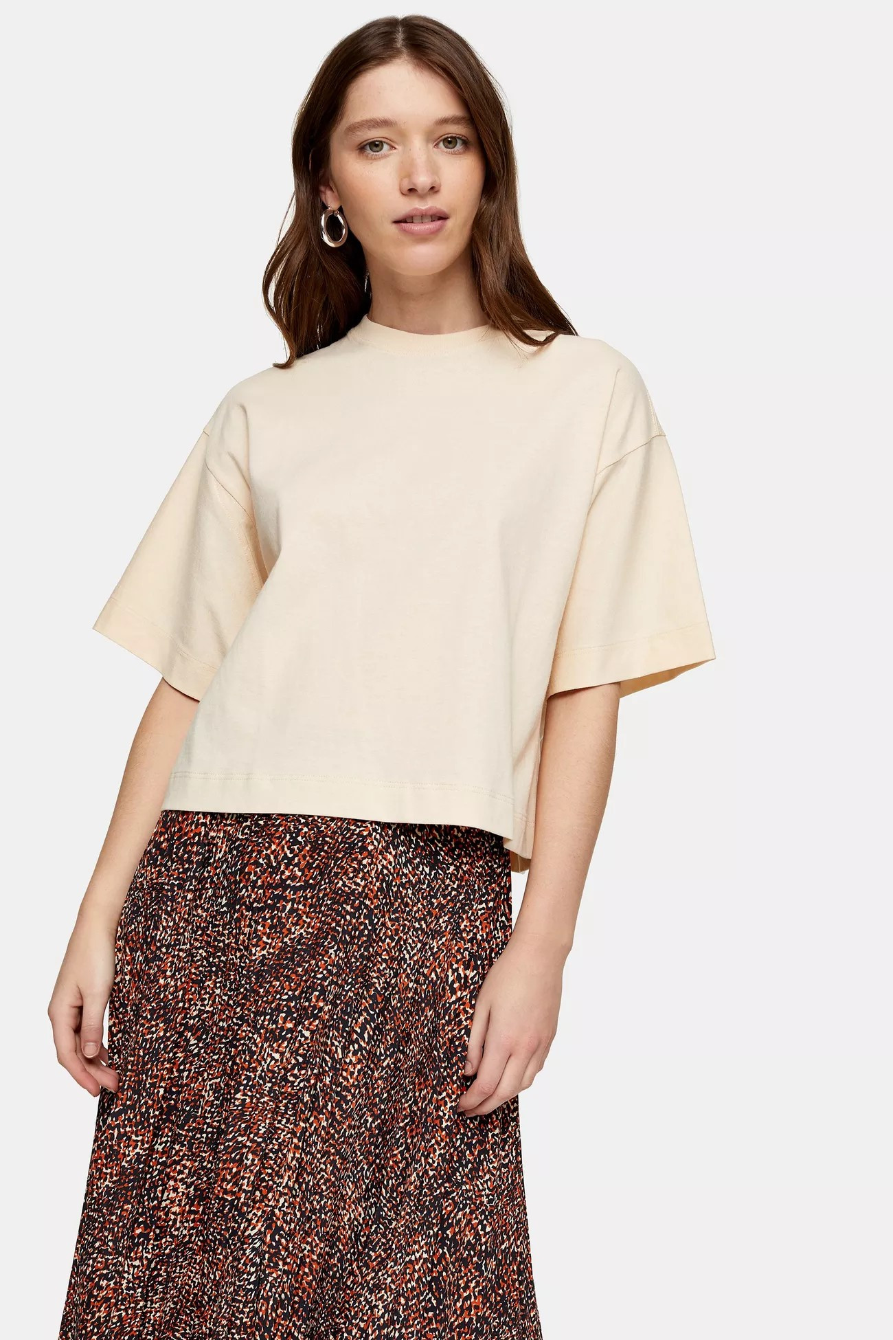 Cremefarbenes, gerade geschnittenes T-Shirt mit Einsätzen | Topshop DE