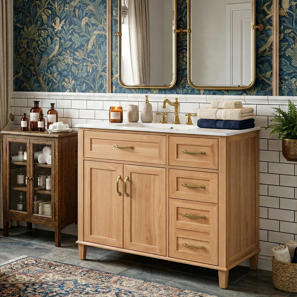 36" Freestanding Bathroom Vanity With Ceramic Sink, Modern Wood Grain Vanity With Solid Wood Legs... | Wayfair North America