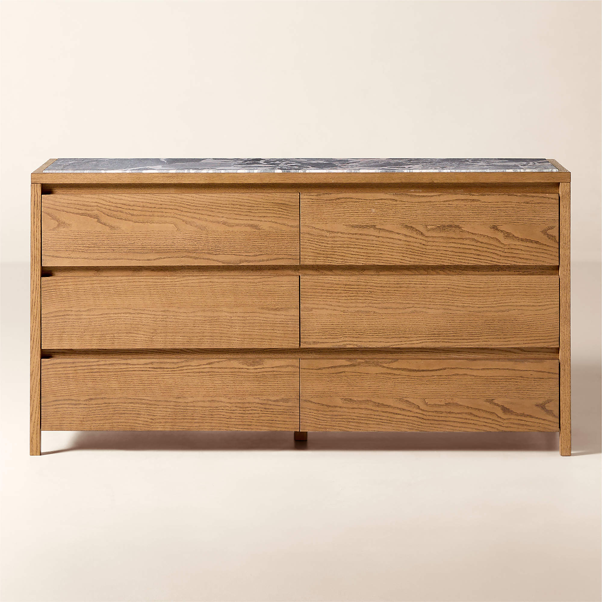 Welton 64" Oak 6-Drawer Dresser with Grey Marble Top | CB2 | CB2