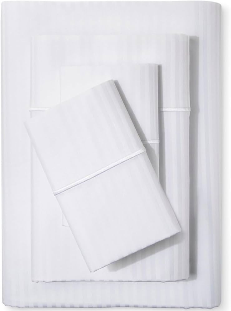 Feather & Stitch 500 TC King Size Damask Bed Sheet Set, 100% Cotton Soft Breathable Bedsheets, 4 ... | Amazon (US)