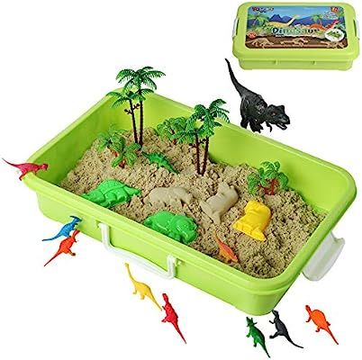 Dinosaur Play Sand Kit - 2 Bags of Sand and 34 Pieces - Feels Like Wet Sand Without The Mess - Co... | Amazon (US)