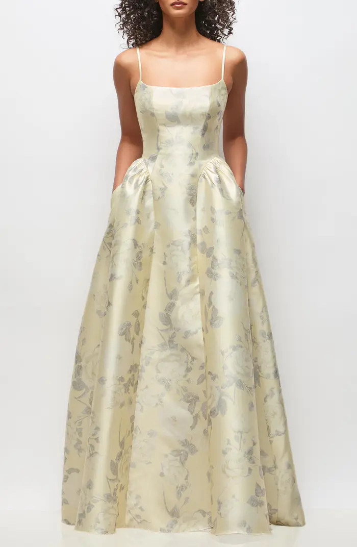 Floral Sleeveless Satin Ballgown | Nordstrom