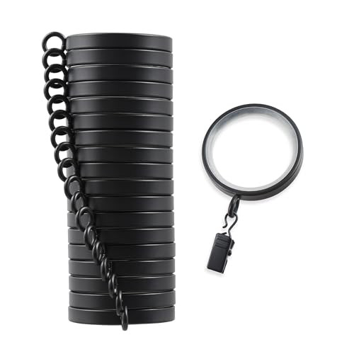 MODE Cambria Designer Series - Premium Easy Glide 18 Count Curtain Rings - Metal with Smooth, Quiet Nylon Inserts with Clips - 2 inch Diameter (1-5/8 inch Inside Diameter) - Satin Black Finish | Amazon (US)