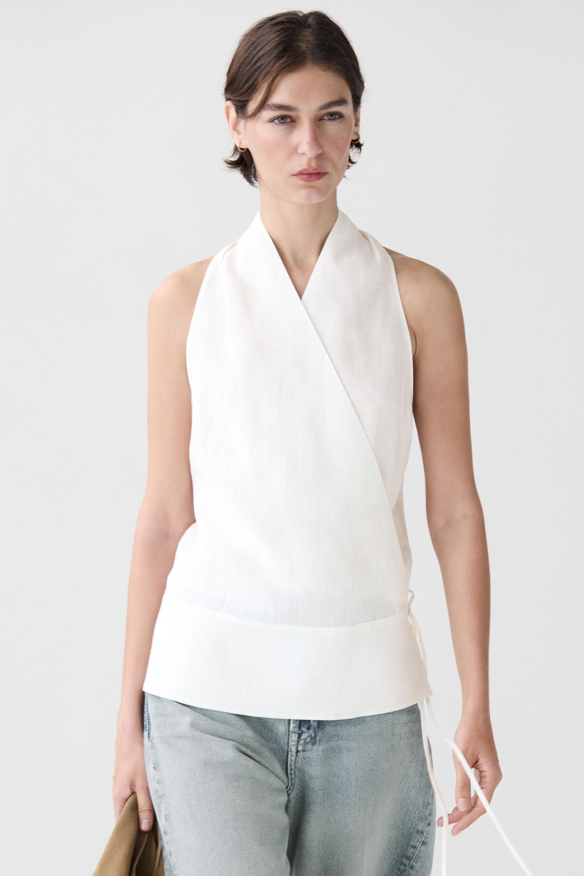 100% linen surplice top with corset belt detail | Massimo Dutti US