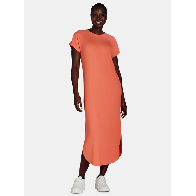 Time and Tru Women's and Women's Plus Rib Maxi Dress with Short Sleeves, Sizes XS-4X | Walmart (US)