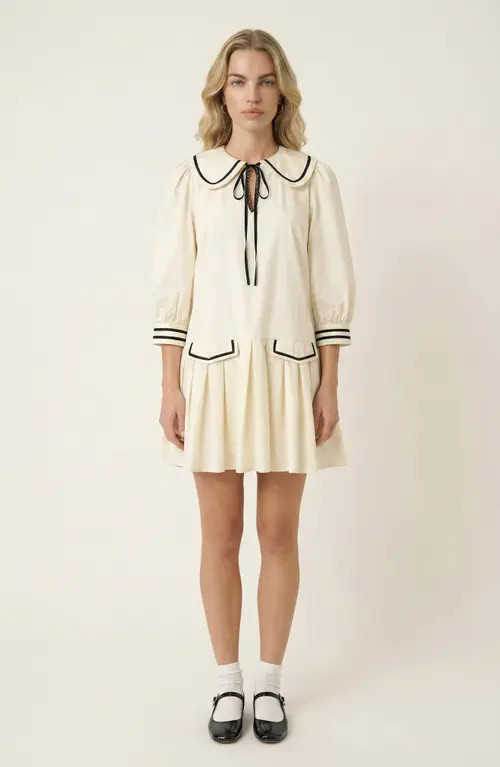 Modenaire Long-Sleeve Pleated Mini Dress in Off-White /Black at Nordstrom, Size Small | Nordstrom