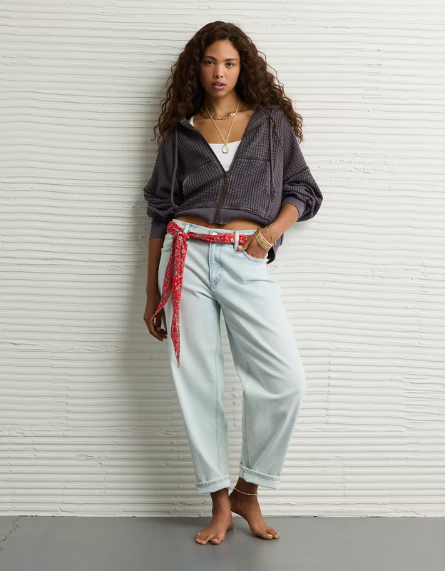 AE Cropped Waffle Zip-Up Hoodie | American Eagle Outfitters (US & CA)