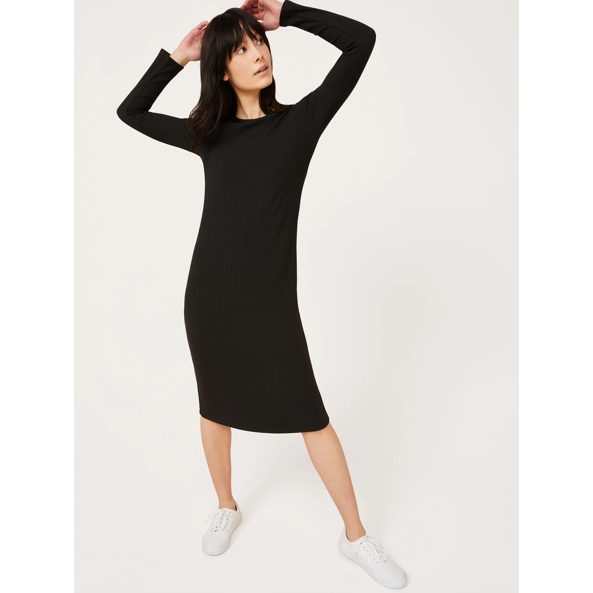 Free Assembly Women's Long Sleeve Ribbed Dress | Walmart (US)