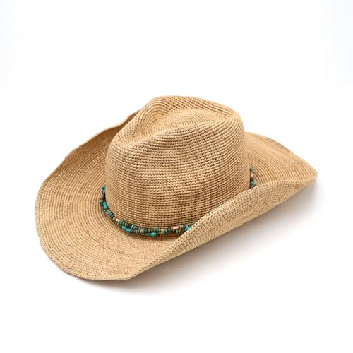 NAMANANA Raffia Straw Cowboy Hat,Women Men Crocheted Summer Straw Hats,Western Cowboy Hat,Beach Sun Hats,Medium Natural | Amazon (US)