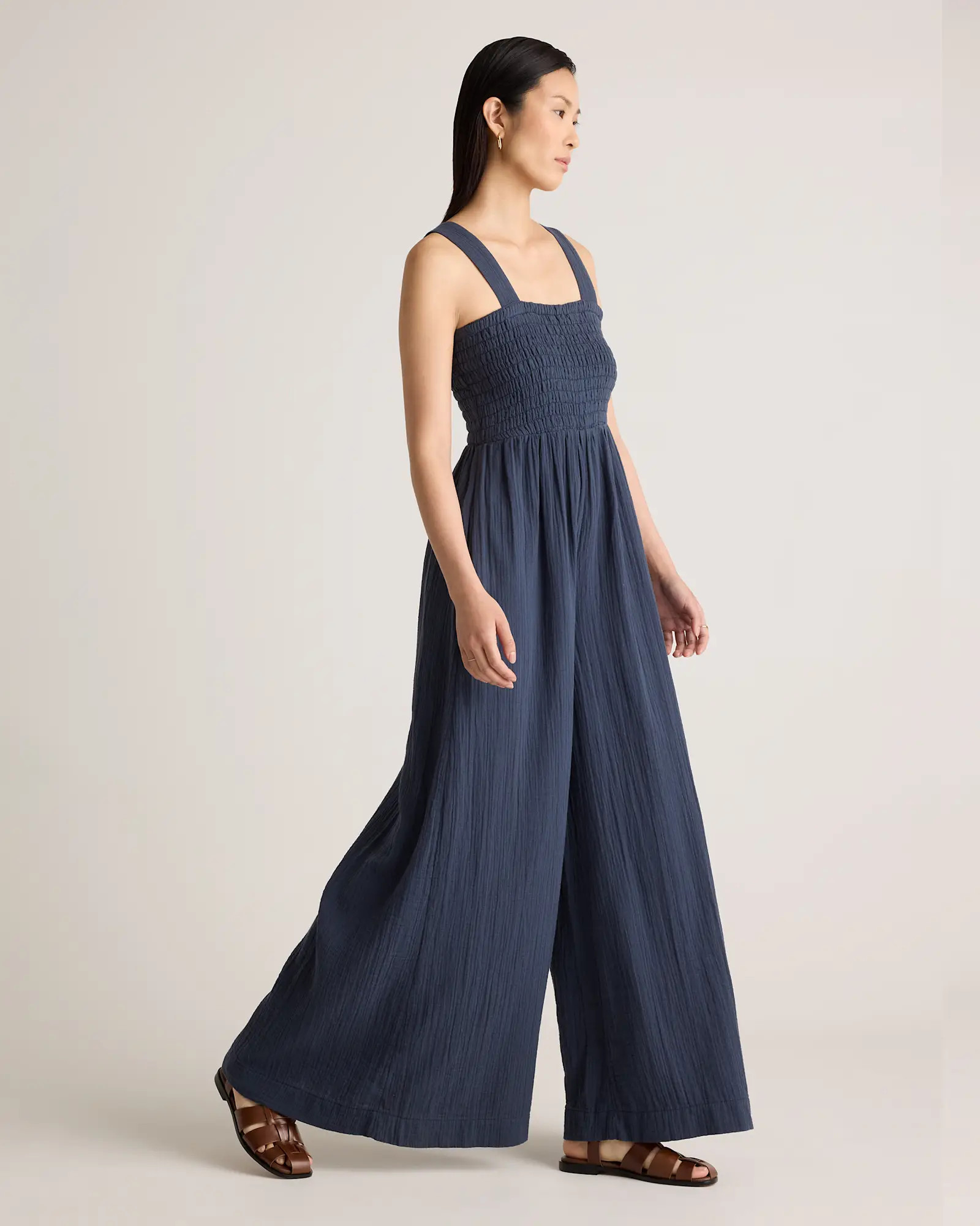 100% Organic Cotton Gauze Smocked Wide Leg Jumpsuit | Quince