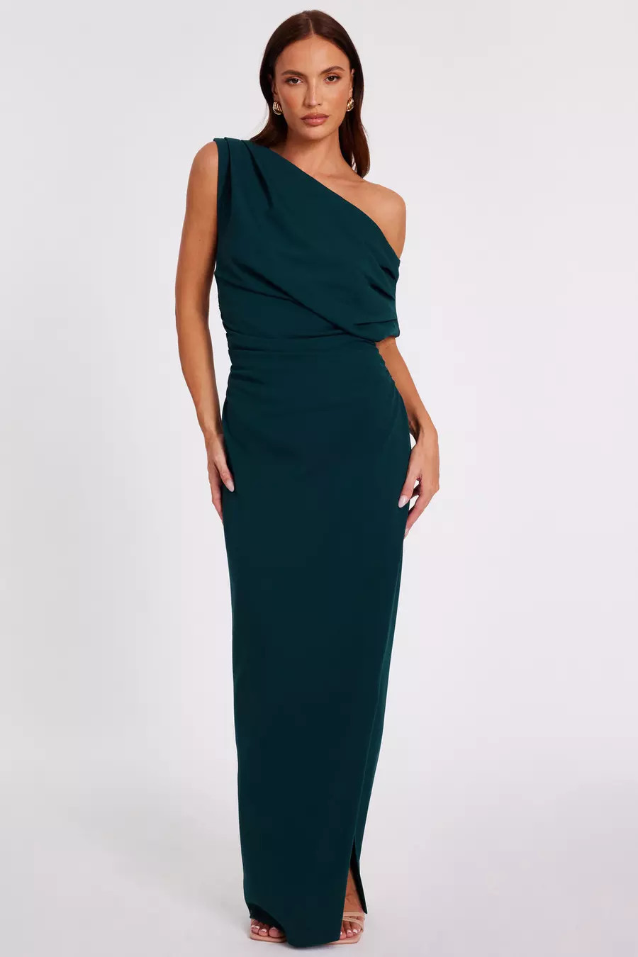 Bottle Green Asymmetric Maxi Dress | Quiz Clothing