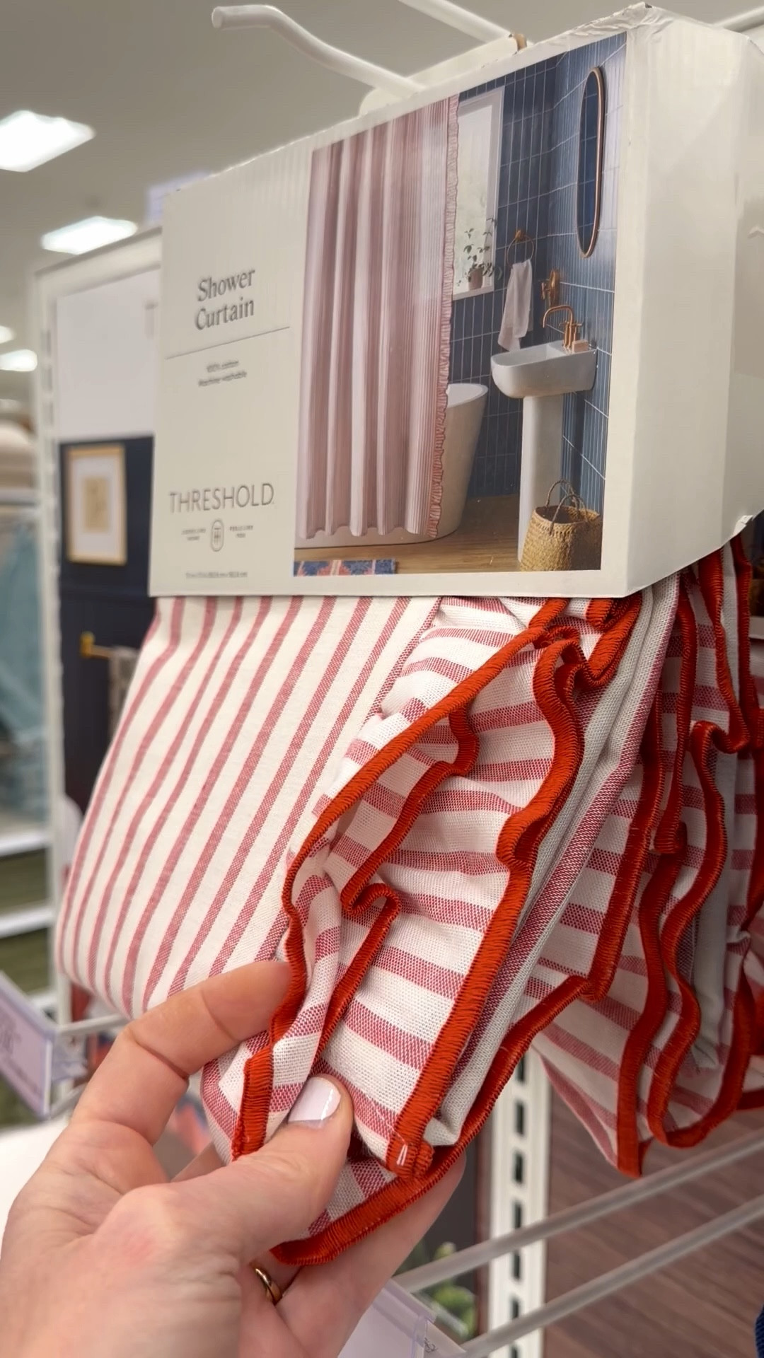 Cozy red and white ticking stripe shower curtain. 

#LTKHome