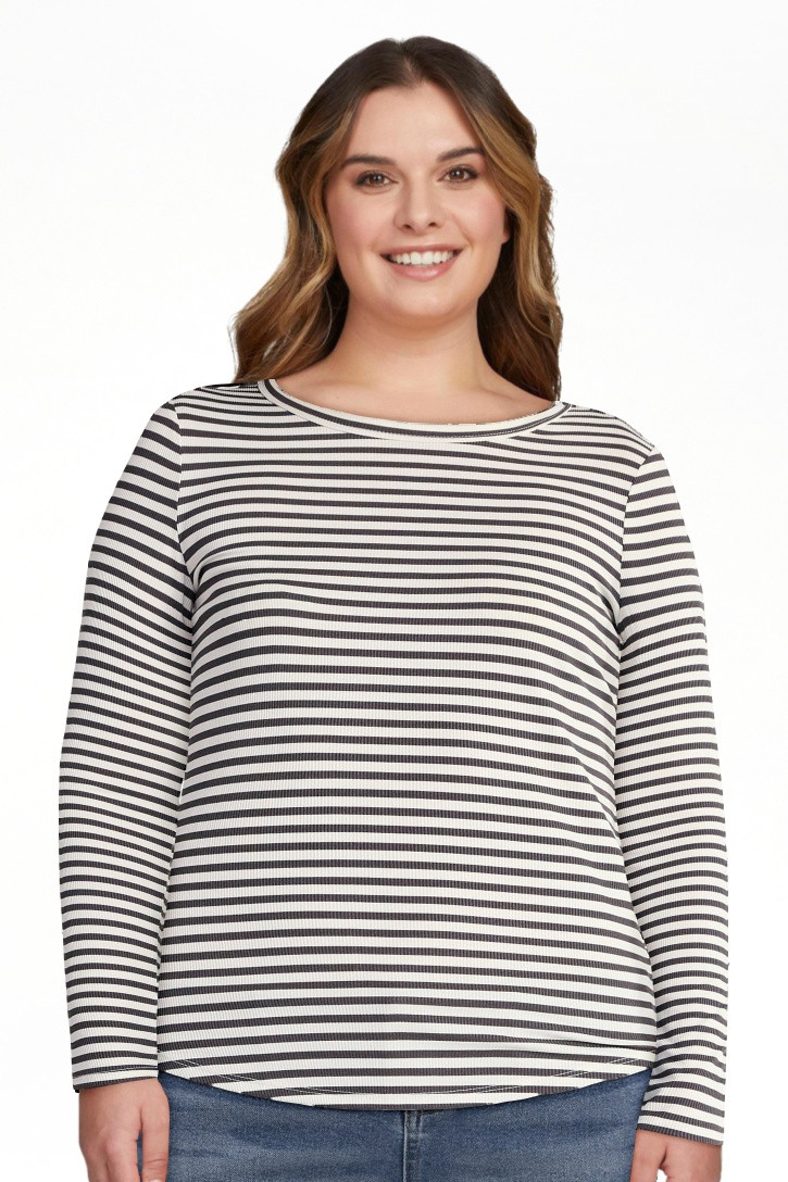 No Boundaries Ribbed Crewneck Tee with Long Sleeves, 1 or 2-Pack, Women's & Women's Plus | Walmart (US)