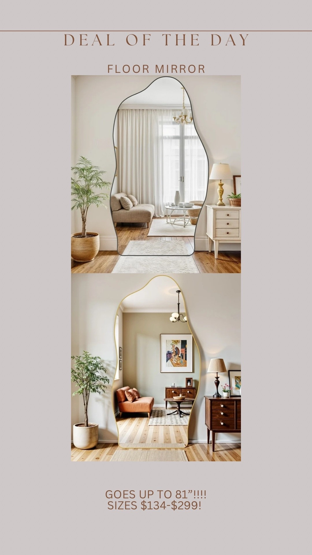 Brand new Walmart irregular floor mirror!!!!! This is the largest size  / best price I’ve found for this style!!!!! 😍🤩🙌🏻🙌🏻🙌🏻

#LTKSaleAlert #LTKStyleTip #LTKHome