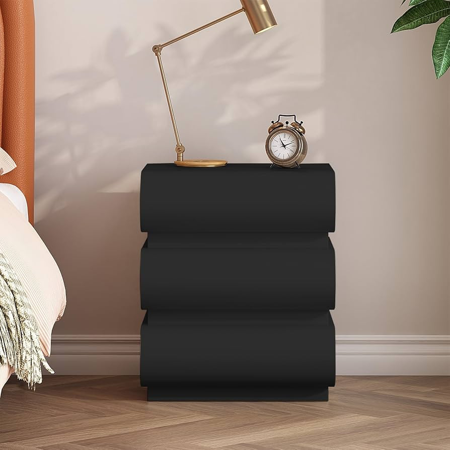 Nightstand, Modern Bedside Table with 3 Solid Wood Drawers，Leather Night Stands for Bedroom/Liv... | Amazon (US)