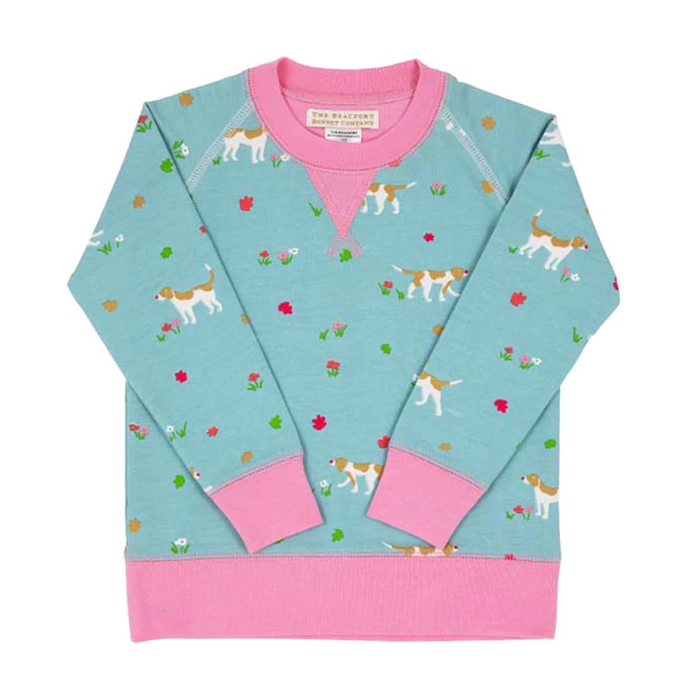 Cassidy Comfy Crewneck - Low Country Hound with Hamptons Hot Pink | The Beaufort Bonnet Company