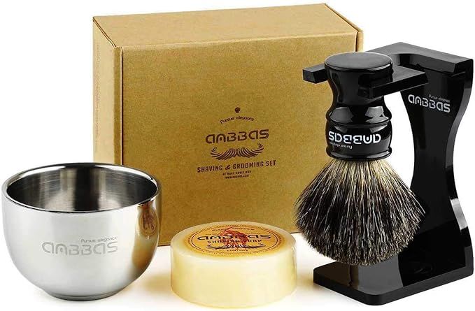 Shaving Set, 4in1 Anbbas Pure Black Badger Shaving Brush with Long Resin Handle and Acrylic Anti-... | Amazon (CA)