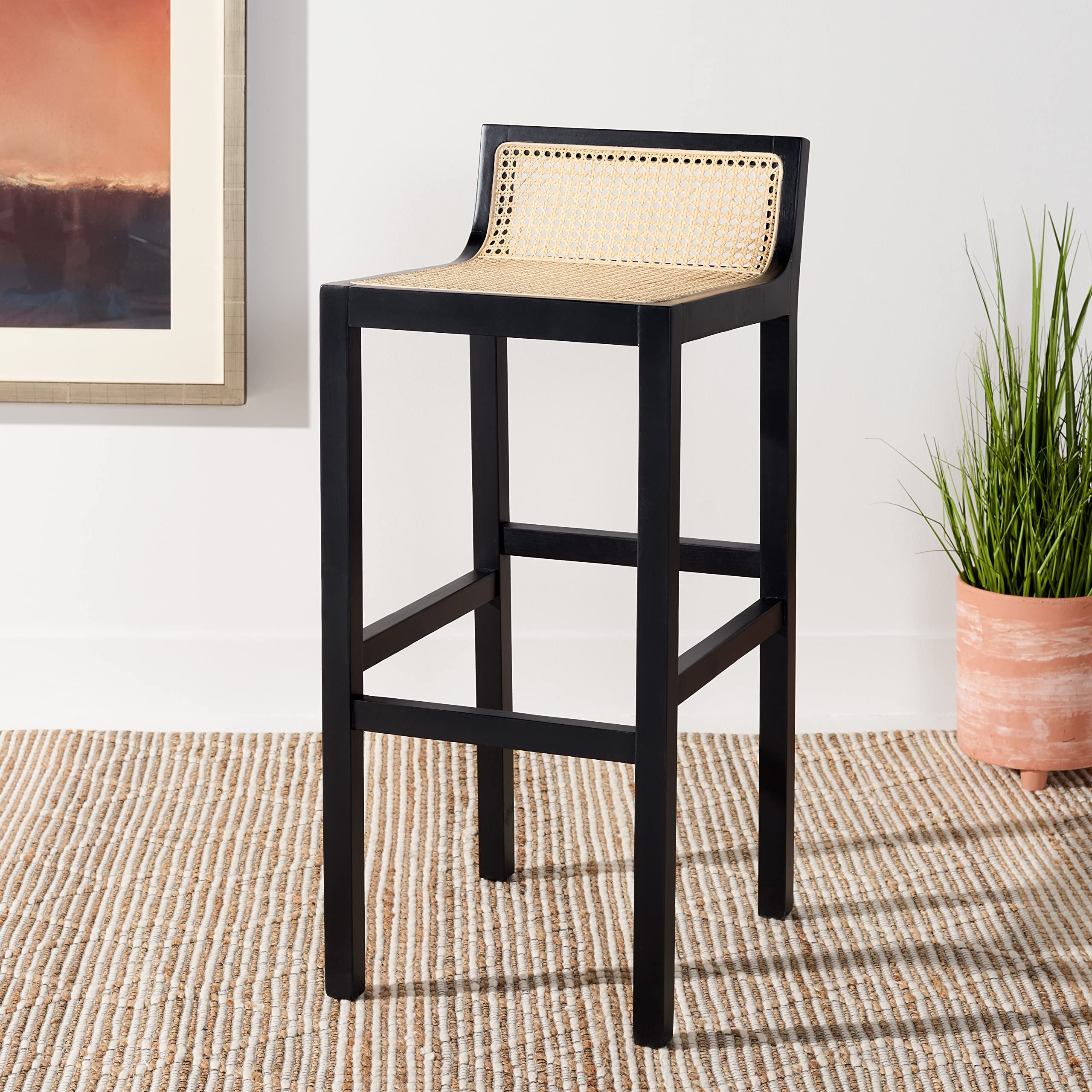 Safavieh Home Collection Saito Black and Natural Low Back Cane 31.5-inch Bar Stool | Amazon (US)