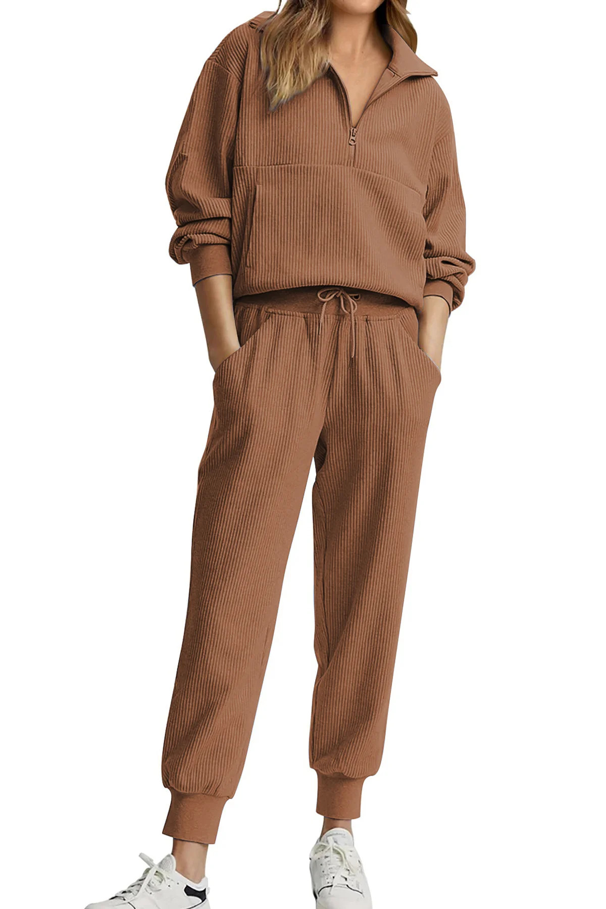 Fantaslook Womens 2 Piece Outfits Long Sleeve Half Zip Sweatsuits with Pockets Pullover Lounge Se... | Walmart (US)