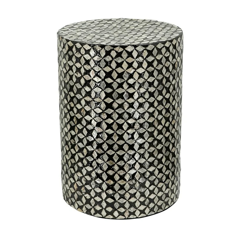 A&B Home Black Mother of Pearl Cylindrical Side Table 13.8" x 13.8" x 19.7" | Walmart (US)