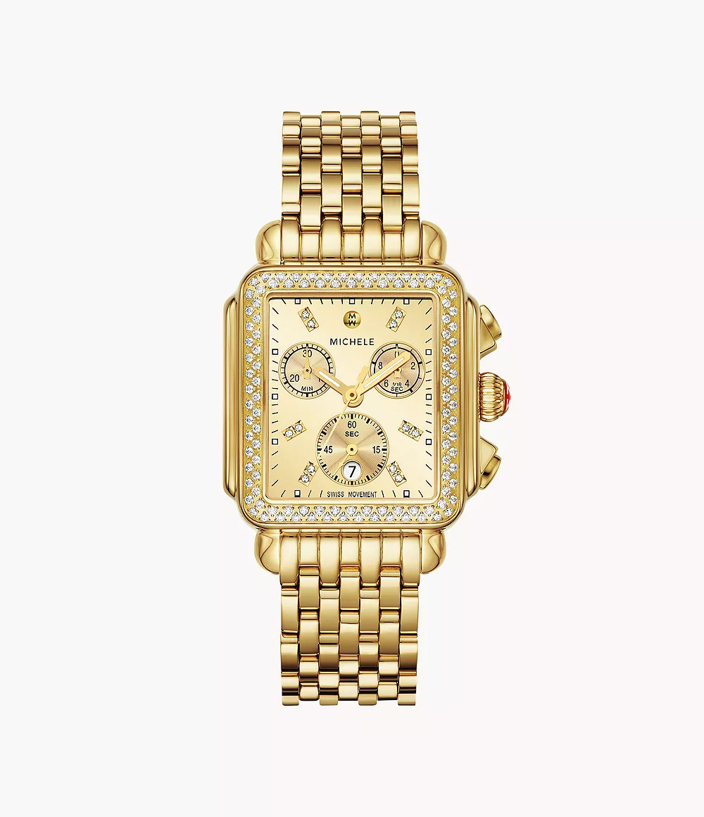 Deco Diamond High Shine 18K Gold-Plated Watch | Michele Watches