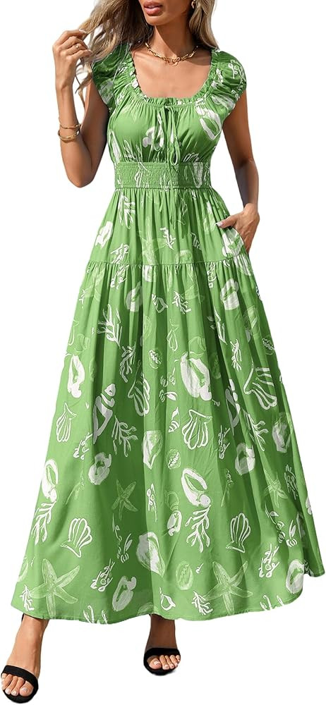 PRETTYGARDEN Boho Maxi Dresses for Women 2026 Summer Floral Wedding Guest Dress Resort Wear Sprin... | Amazon (US)