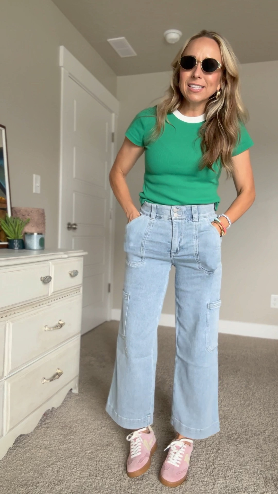 Obsessed with these lightweight cargo jeans! Perfect summer outfit with this cute green top!

Both true to size. 

#LTKFindsUnder50 #LTKSeasonal #LTKStyleTip