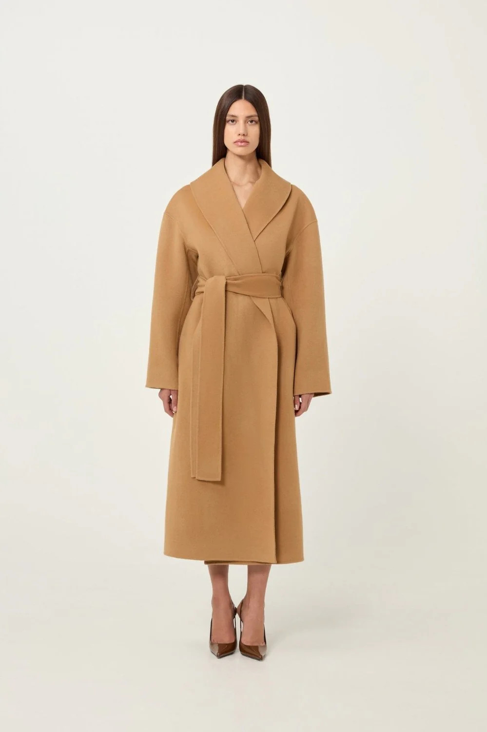 Cashmere Wrap Coat Tan | Curio