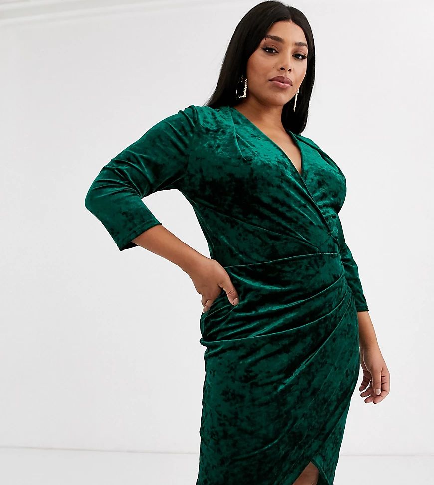 TFNC Plus velvet midi wrap dress in emerald-Green | ASOS (Global)