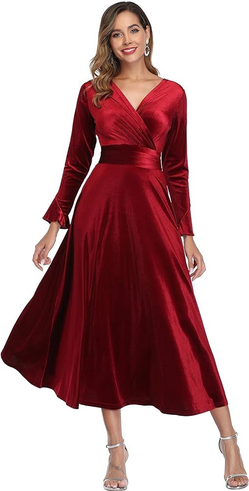 Long Sleeve Flapper Maxi Wrap Dress for Cocktail Party Holiday Midi Formal Dresses | Amazon (US)