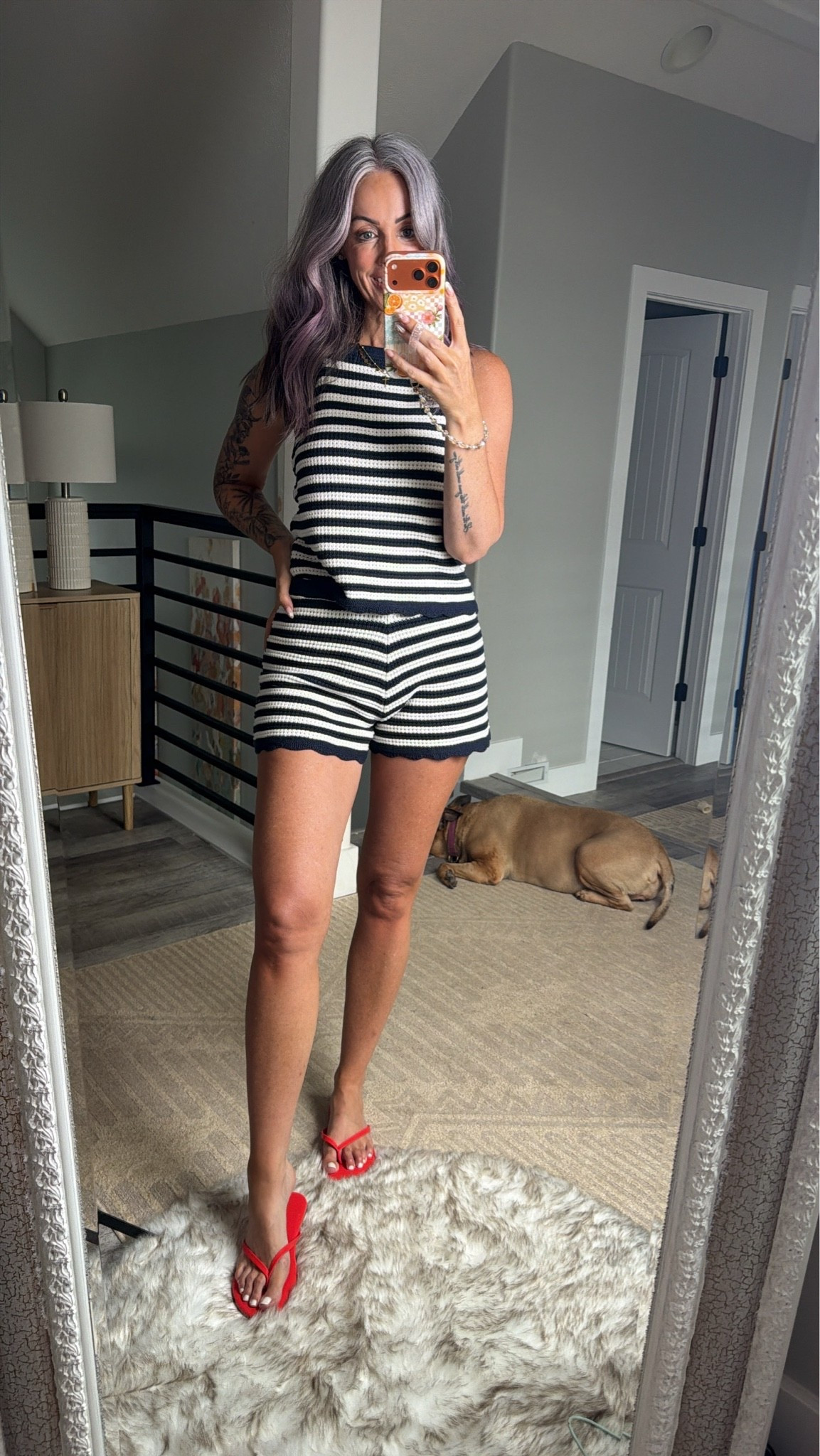 This crochet Tank and shorts set is so cute for summer! The navy stripes with red flip flops is perfect for 4th of July! Wearing size M

#LTKSeasonal #LTKOver40 #LTKSaleAlert