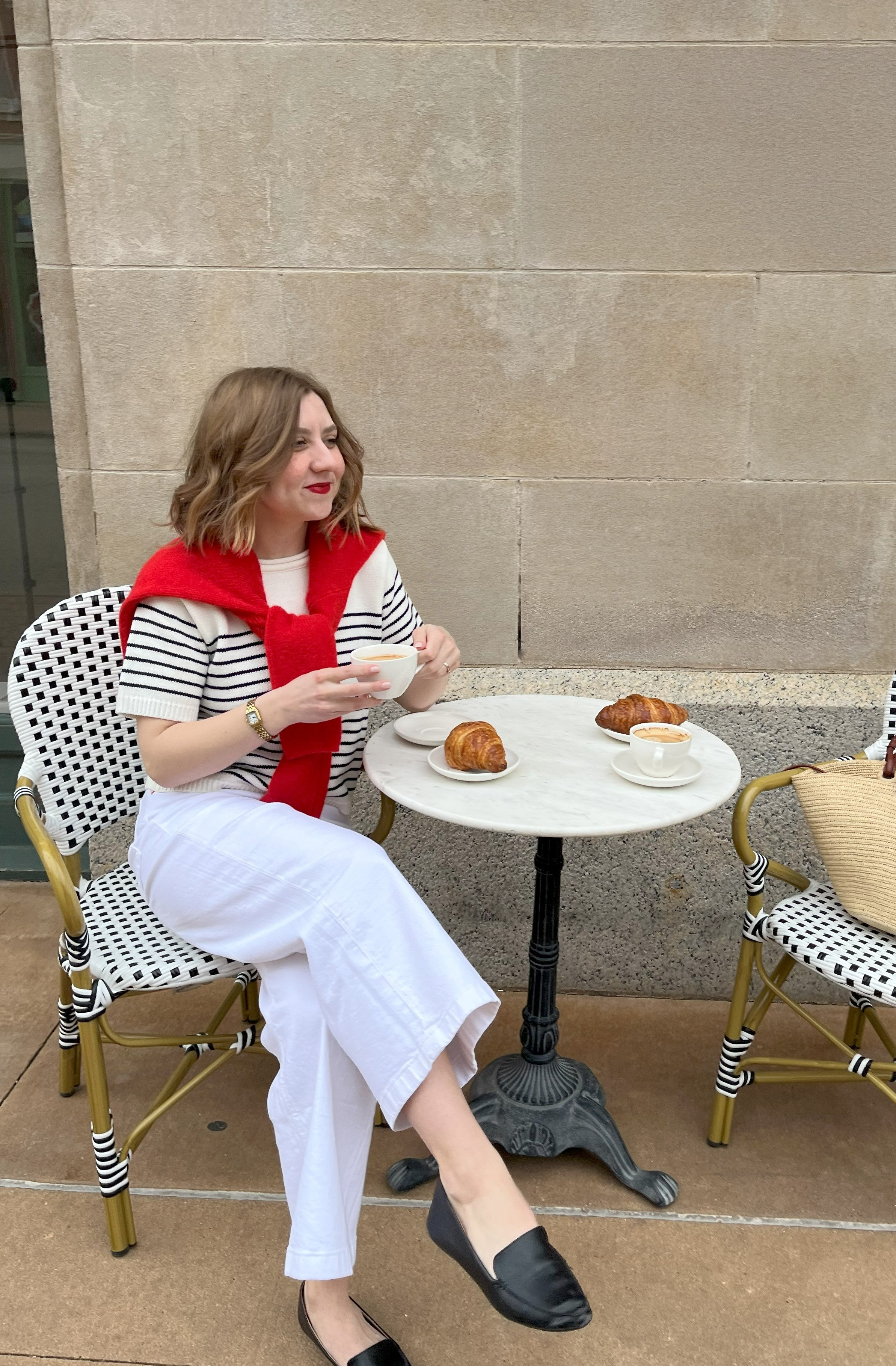 Get an everyday Parisian-inspired look with a few key pieces. Swap out your plain white tee for a striped sweater version. Next, add a bold pop of red with a sweater tied over your shoulders, or with your lipstick. Finish the look with a classic pair of loafers to elevate the casual spring outfit. 

 #LTKSeasonal #LTKStyleTip #LTKShoeCrush