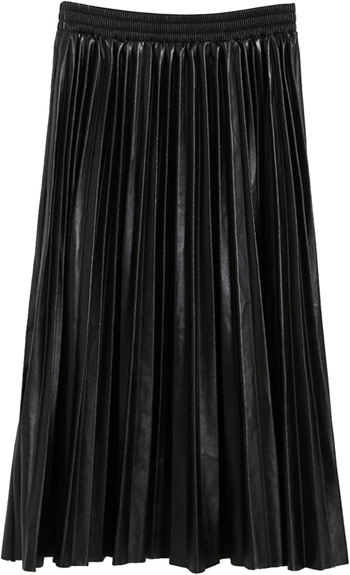 Women's Winter Faux Leather Elastic Waist Swing Flare Pleated Skirt | Amazon (US)
