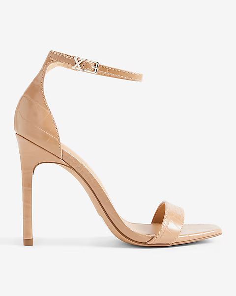 Croc-embossed Square Toe High Heeled Sandals | Express