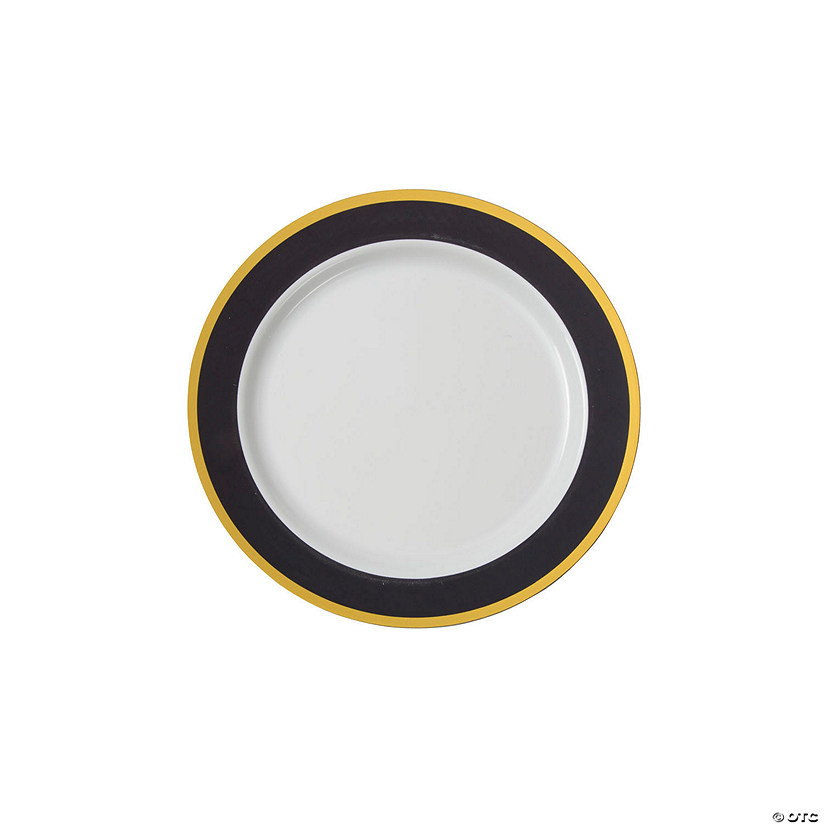 Premium Black & White Plastic Dessert Plates with Gold Trim - 25 Ct. | Oriental Trading Company