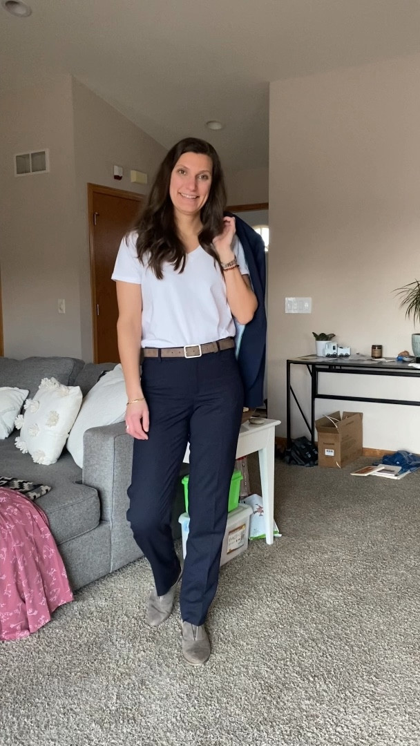 Super simple outfit for work. 

The t-Shirt is from @elegantees - Ridge v-neck tshirt. Highly recommend you check out their current BOGO sale!! 

Responsible harvested wool pants are one of my favorites in winter. They keep me warm on my walk, but not too warm in warmer indoor offices.

#LTKWorkwear #LTKSaleAlert #LTKSeasonal