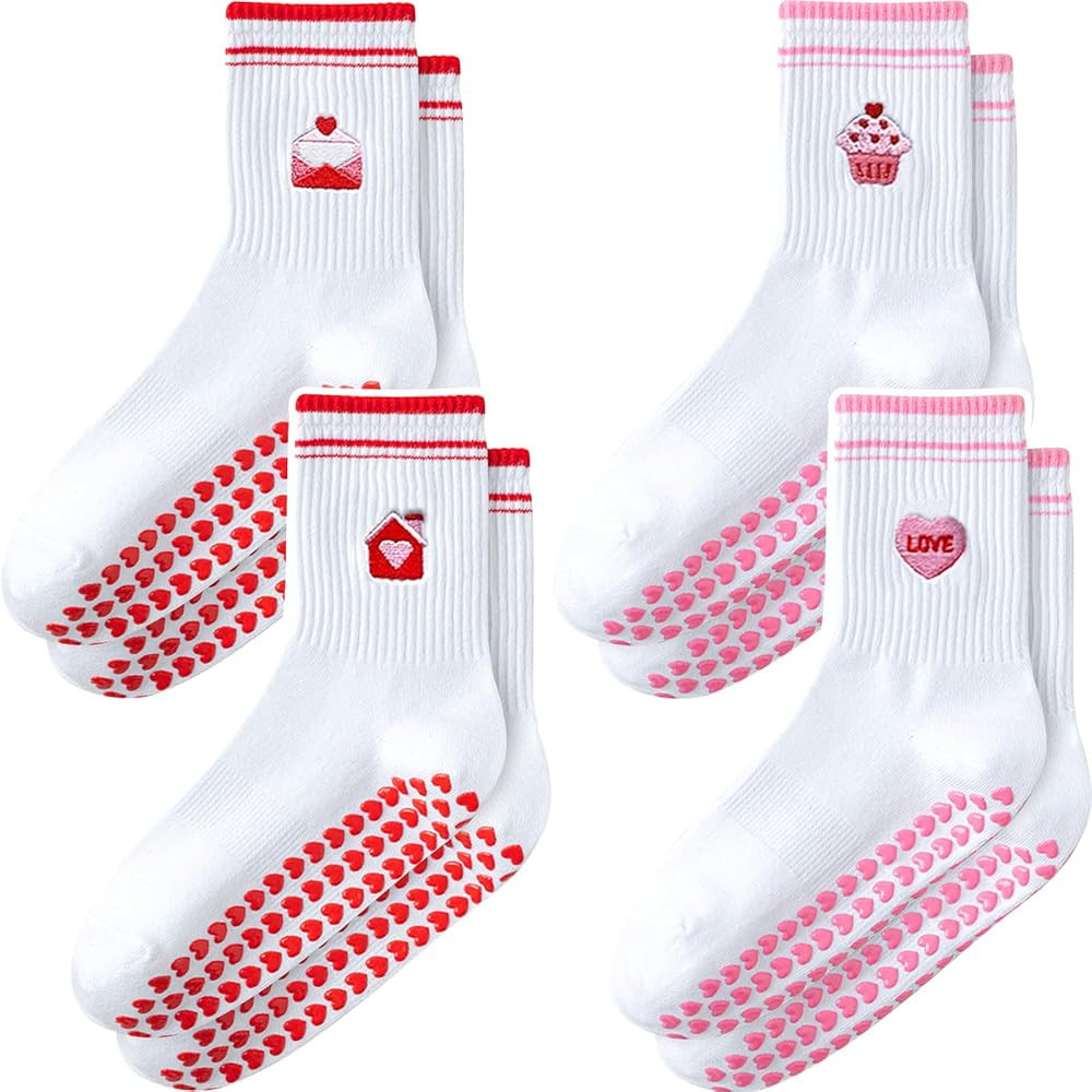 ZFiSt Pilates Socks with Grips for Women,4Pairs Ruffle Yoga Sock Cute Cotton Grippy Socks for Bar... | Amazon (US)