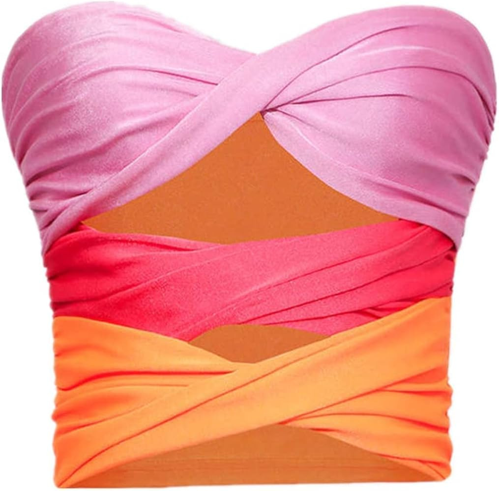 Mialoley Women's Strapless Tank Tops Ribbed Knit Sleeveless Twisted Knot Backless Vest Summer Cas... | Amazon (US)