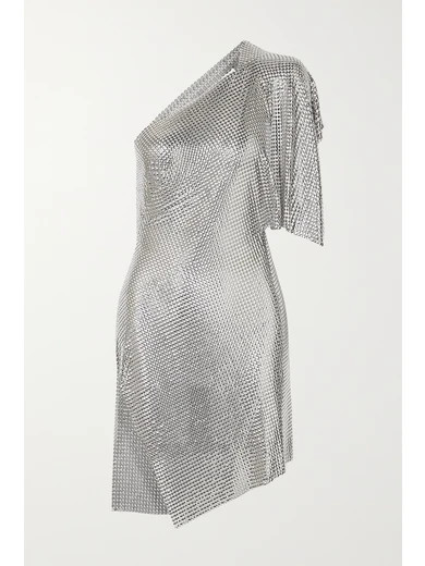 Fannie Schiavoni - Rosie One-shoulder Open-back Chainmail Mini Dress - Silver | NET-A-PORTER (US)