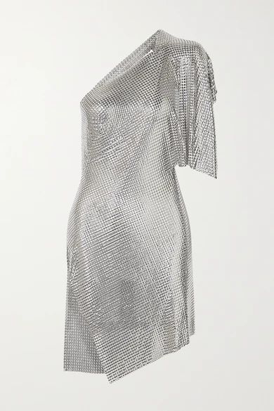 Fannie Schiavoni - Rosie One-shoulder Open-back Chainmail Mini Dress - Silver | NET-A-PORTER (US)