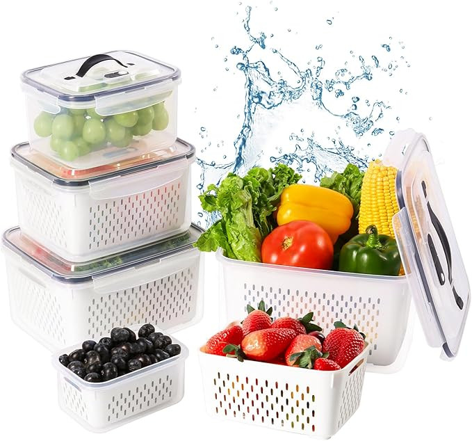 LUXEAR Larger 5PCS Fruit Storage Containers For Fridge, Produce Vegetable Saver Container with Li... | Amazon (US)