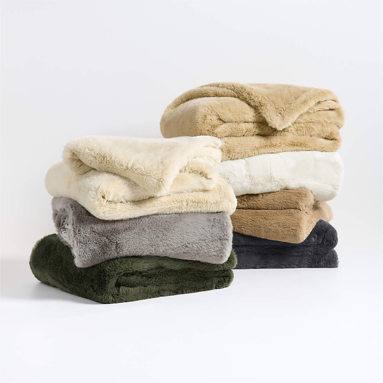 Faux Fur 70"x55" Burnt Green Throw Blanket + Reviews | Crate & Barrel | Crate & Barrel