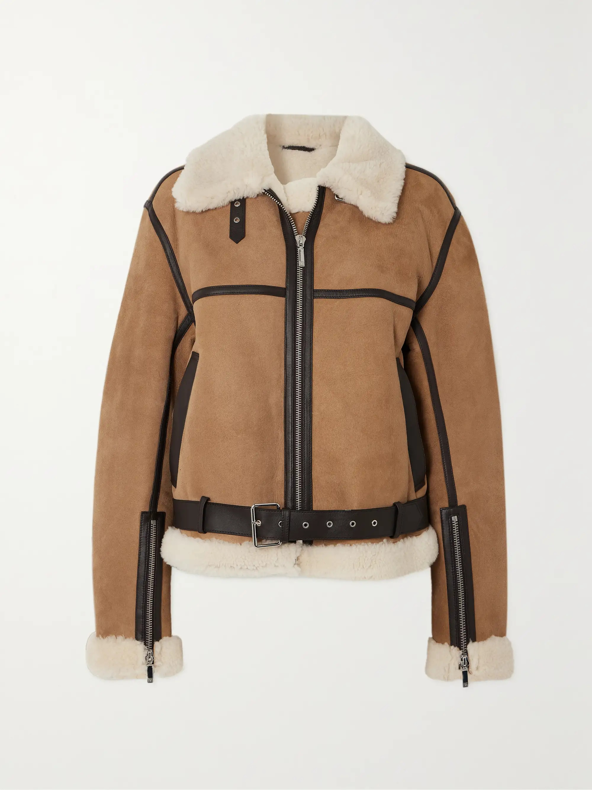 + NET SUSTAIN leather-trimmed shearling jacket | NET-A-PORTER (UK & EU)