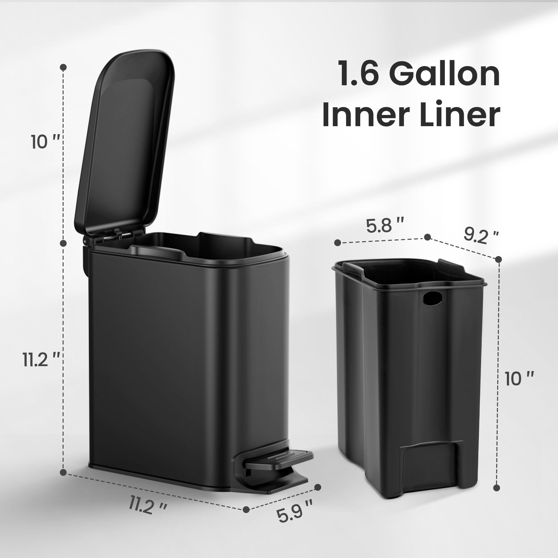 Cesun Small Bathroom Trash Can with Lid Soft Close, Step Pedal, 6 Liter / 1.6 Gallon Stainless St... | Amazon (US)